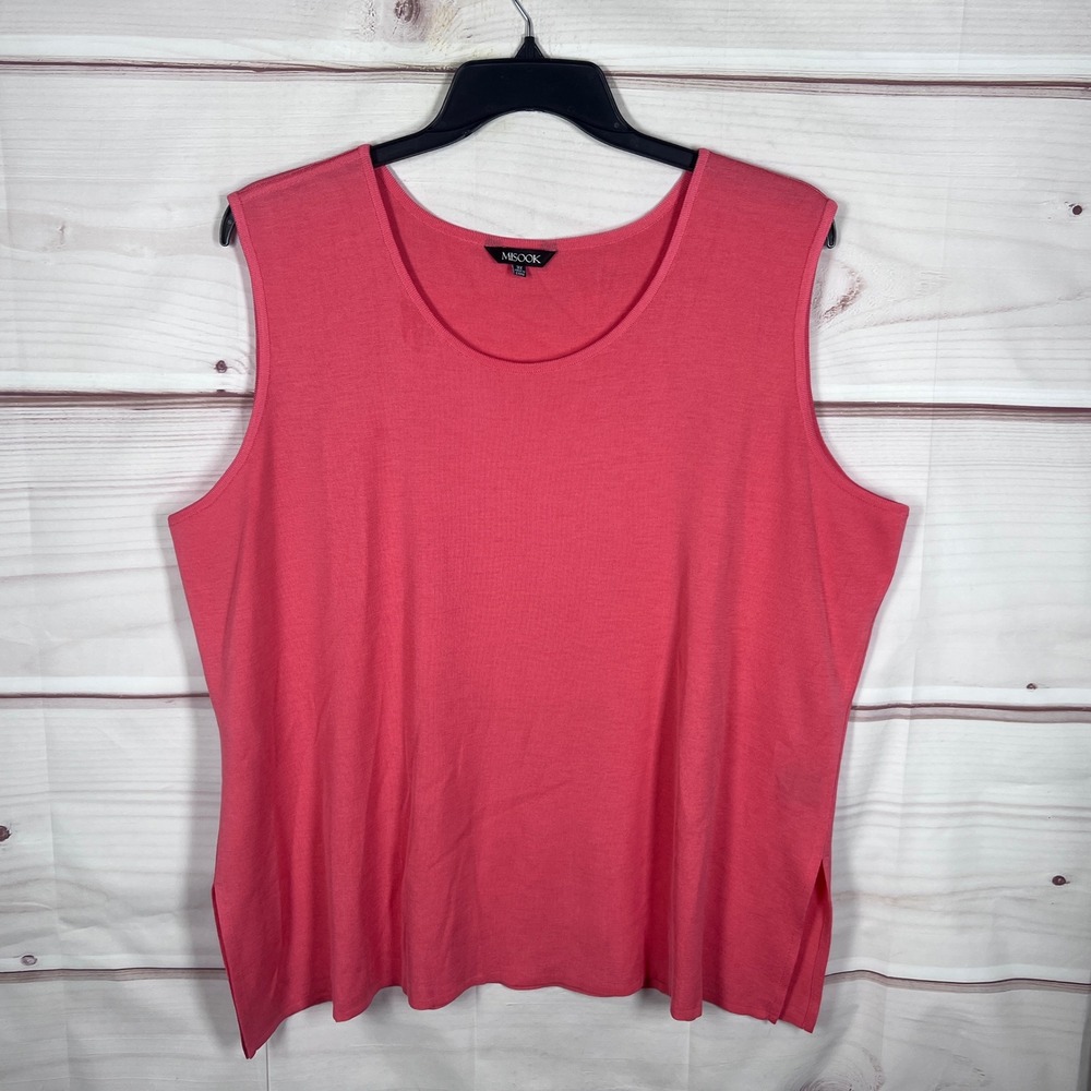 Misook Knit Tank Top Womens 3X Pink Solid Sleeveless Side Slit Blouse Shell